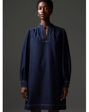 Whistles Long Sleeve Shift Mini Dress - Blue