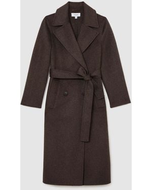 Reiss Mocha Rene Double-Breasted Blind-Seam Coat Wool-Blend With Cashmere - Brown