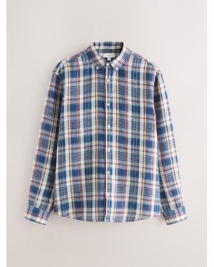 Next 100% Linen Check Long Sleeve Shirt - Blue