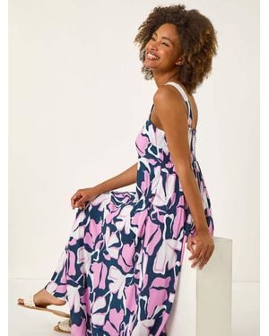 Roman Floral Print Strappy Maxi Dress - White