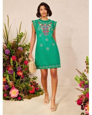 Love & Roses X V & A Scallop Embroidery Mini Dress - Green