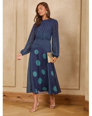 Love & Roses Love & Roses Chiffon Godet Skirt Midi Dress - Blue