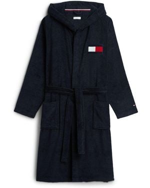 Tommy Hilfiger Heritage Flag Towelling Hooded Bathrobe - Blue