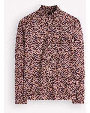 Boden Leopard Print Sienna Frill Cotton Shirt - Pink