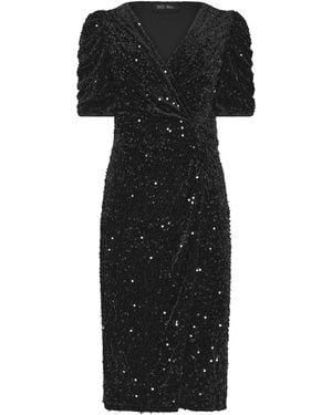 M Com Petite Sequin Velvet Short Sleeve Wrap Dress - Black