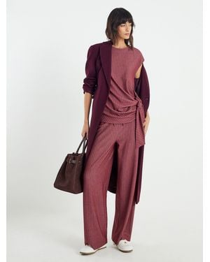 River Island Short Sleeve Pinstripe Tie Detail Top - Red
