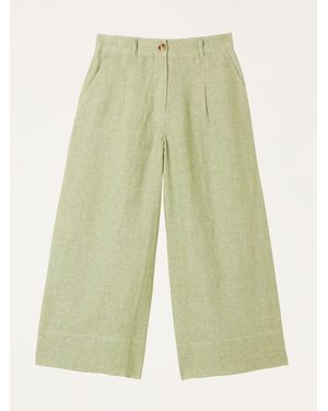 FatFace Fatface Anya Wide Leg Cropped 100% Linen Pants - Green