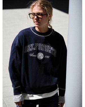 Self Slogan Crew Neck Sweatshirt - Blue