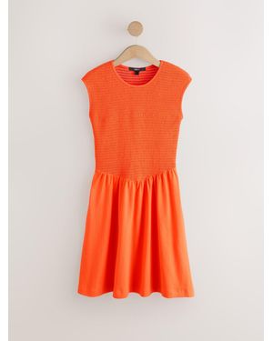 Next Cap Sleeve Shirred Body Jersey Mini Dress - Orange