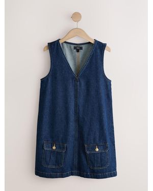Next Pinafore Denim Mini Dress - Blue