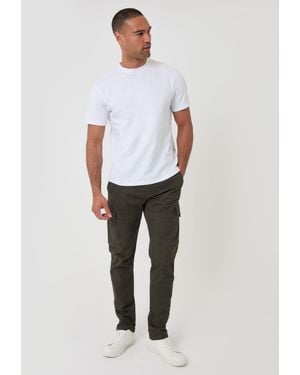Threadbare Dark Cotton Cargo Pants With Stretch - White