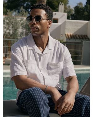 Threadbare Relaxed Fit Linen Blend Short Sleeve Shirt - Gray