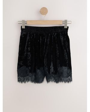 Next Velvet Shorts With Lace Trim - Black