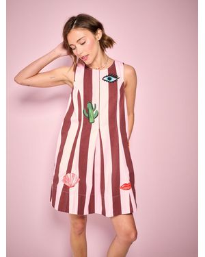 Eleanor Bowmer Stripe Embroidered Denim Dress - Pink