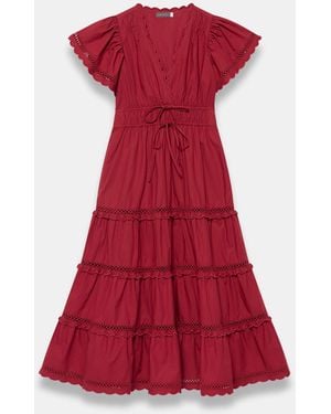 Mint Velvet Cotton Scallop Trim Maxi Dress - Red