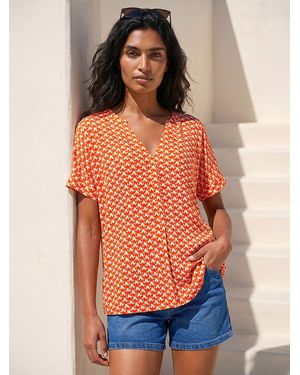 Roman Abstract Print Tunic Top - Orange