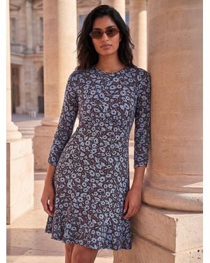 Roman Printed Frill Dress - Blue