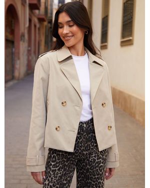 Threadbare Petite Double Breasted Cropped Trench Jacket - Natural