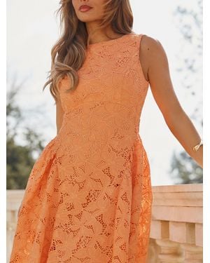 Lipsy Premium Broderie Lace Sleeveless Midi Prom Dress - Orange