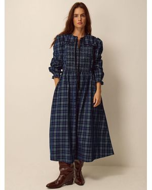 Monsoon Ruth Check Corduroy Midi Dress - Blue