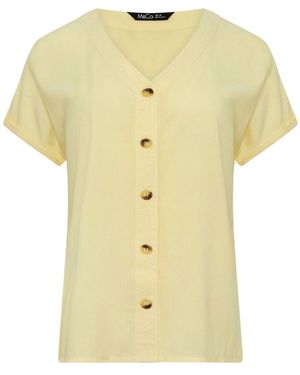 M Com Short Sleeve Button Through Blouse - Yellow