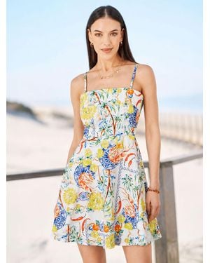 Yumi' Mediterranean Print Cotton Mini Sun Dress - Blue