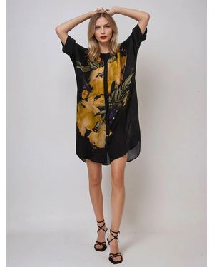 Religion Jade Tunic Dress With Large Floral Placement Print - Black