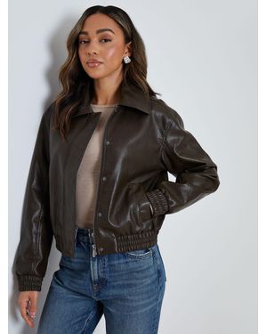 Threadbare Faux Leather Collared Bomber Jacket - Brown