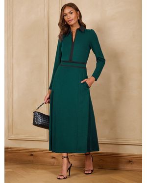 Love & Roses Forest Contrast Ponte Midi Dress - Green
