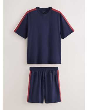 Next Side Stripe Short Sleeve Jersey Pajamas Set - Blue