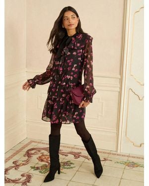 Love & Roses Petite Ruffle Drop Waist Mini Dress - Natural