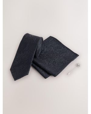 Next Silk Tie With Pocket Square And Lapel Pin - Blue