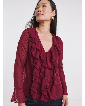 JD Williams Dobby Ruffle Front Blouse - Red