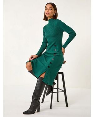 Roman Button Detail Knitted Dress - Green