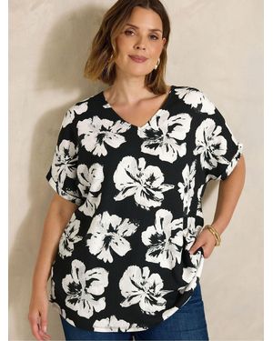 Evans Floral V-Neck Top - Black