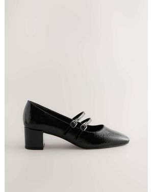 Next Forever Comfort Round Toe Mary Jane Block Heels - Black