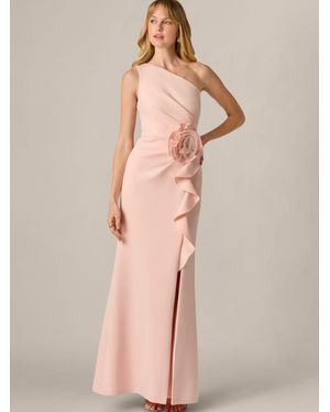 Adrianna Papell Petite Scuba Rosette Long Gown - Natural