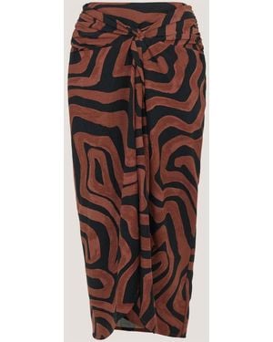 Monsoon Callie Thorpe X Wave Print Linen Blend Sarong Skirt - Brown