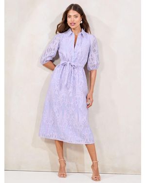 Lipsy Textured Belted Midi Shirt Dress - Purple