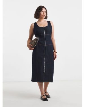 Simply Be Seamed Denim Midi Dress - Blue