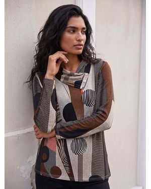 Roman Abstract Print Snit Tunic Top - Gray