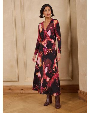 Love & Roses Multicolor Ruched Front Printed Jersey Midi Dress - Brown
