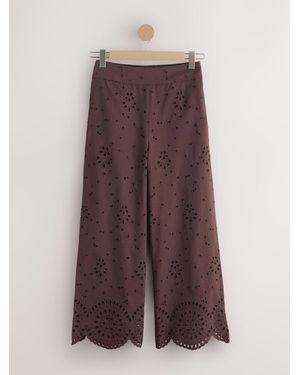 Next Broderie Crop Wide Leg Pants - Brown