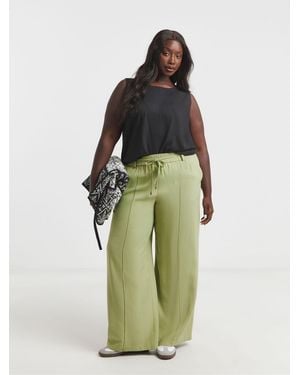 Simply Be Wide Fit Tie Waist Wide Leg Twill Pants - Green