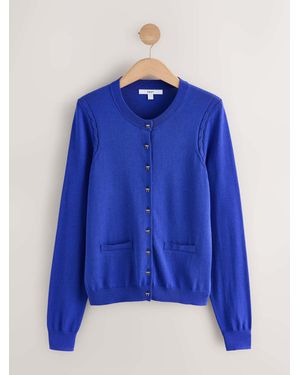Next Cobalt Bow Buttons Soft Touch Cotton Rich Crew Neck Cardigan - Blue