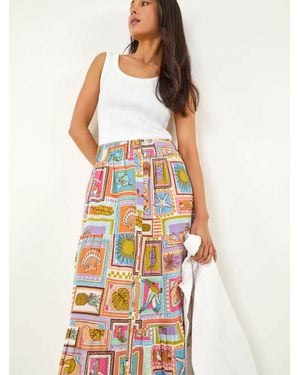 Roman Petite Patchwork Print Shirred Midi Skirt - White