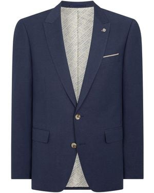 Remus Uomo Dark Peppe Tapered Fit Linen Blend Suit Jacket - Blue