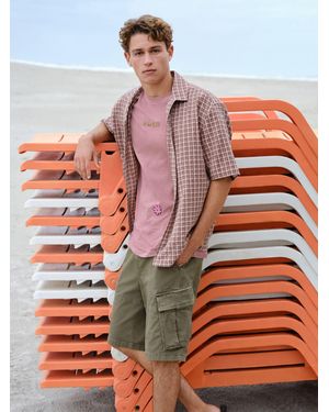 Next Textured Check Short Sleeve Shirt - Orange