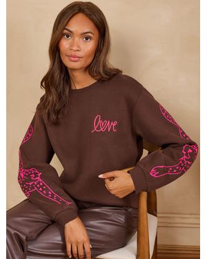 Love & Roses Love & Roses Chocolate Cheetah Sleeve Jersey Sweatshirt - Brown