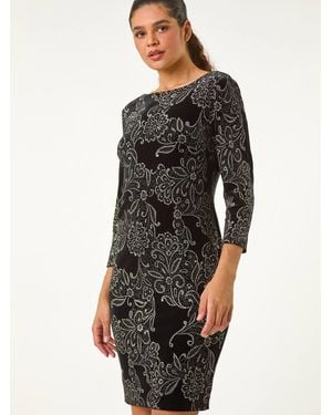 Roman Paisley Print Velvet Shift Dress - Black